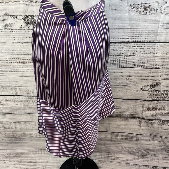 Banana Republic Skirt size 12 Purple White Striped Satin Asymmetrical Career - Picture 7 of 8